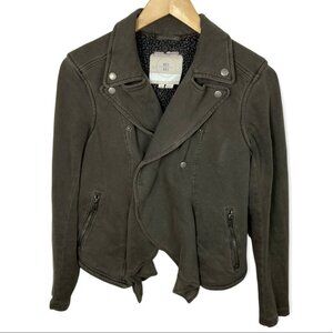 Anthropologie Hei Hei Laena Grey Moto Jacket Cotton‎ Size XS Petite Biker Coat